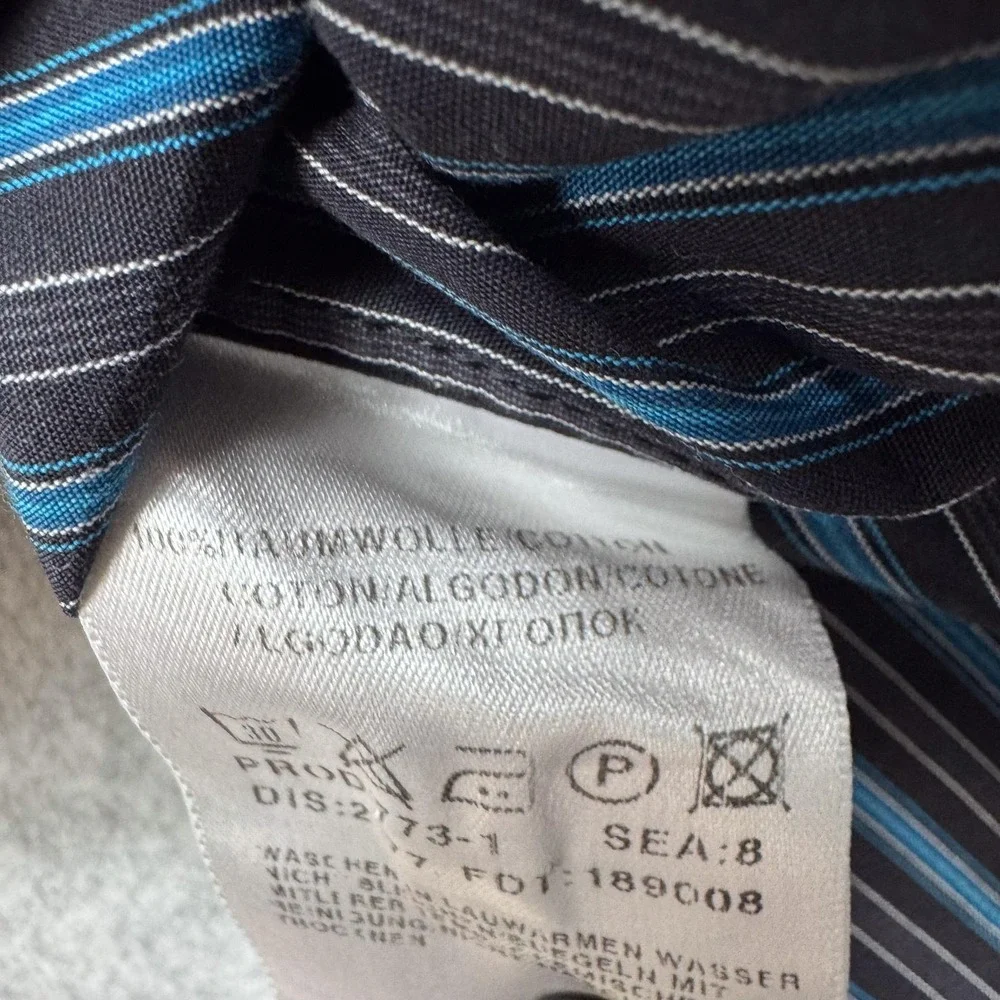 BOSS Hugo Boss Shirt Mens 16 40 Black Blue Stripe Regular‎ Fit Dress Cotton